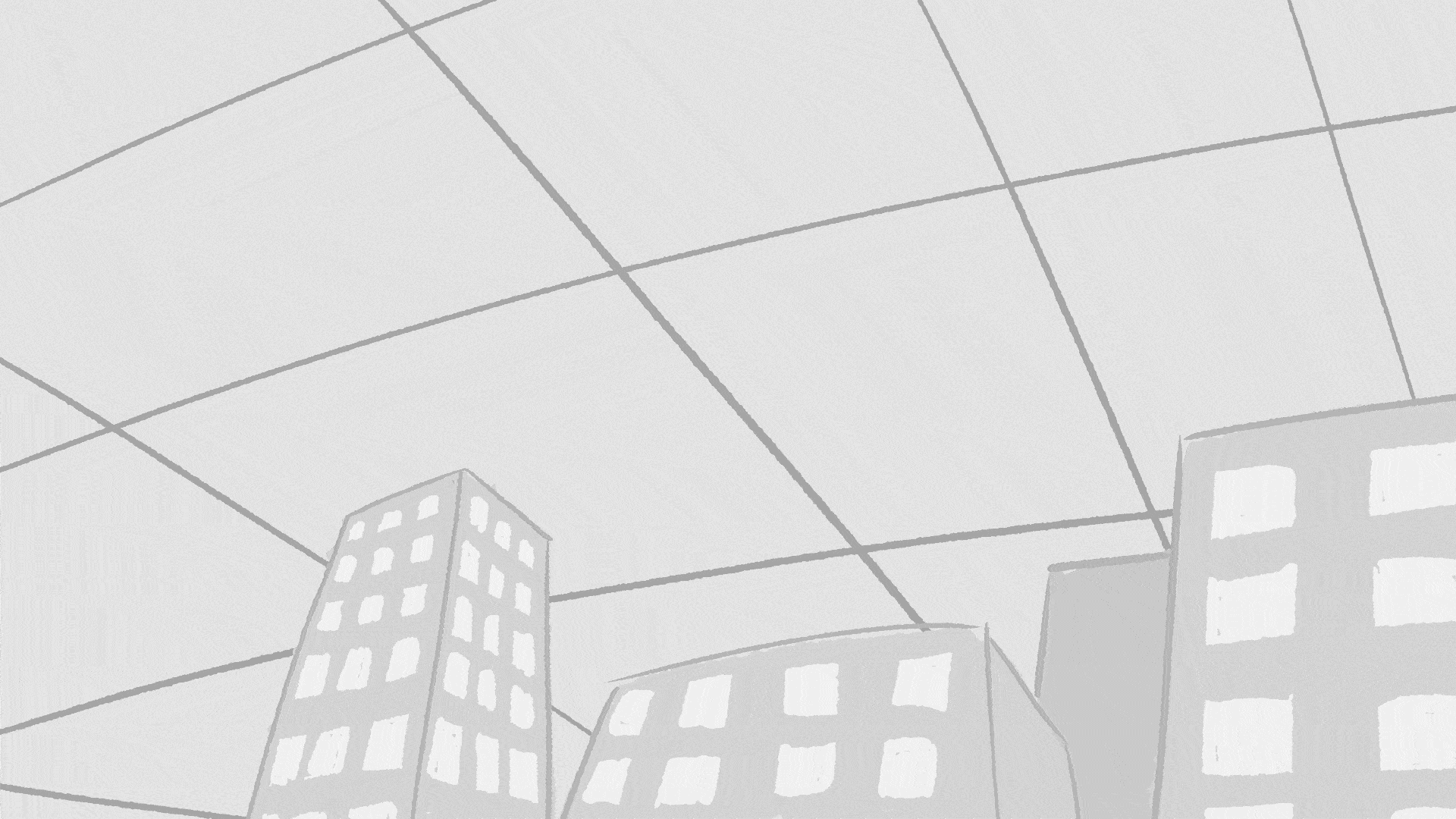 A storyboard animation of a girl flying over a city really fast and stopping herself mid air.