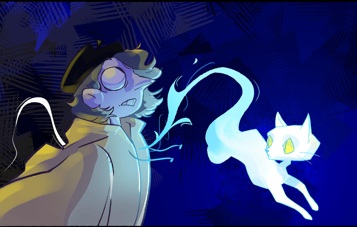 This is a colored panel of one storyboard panel of a short animation idea I had.
